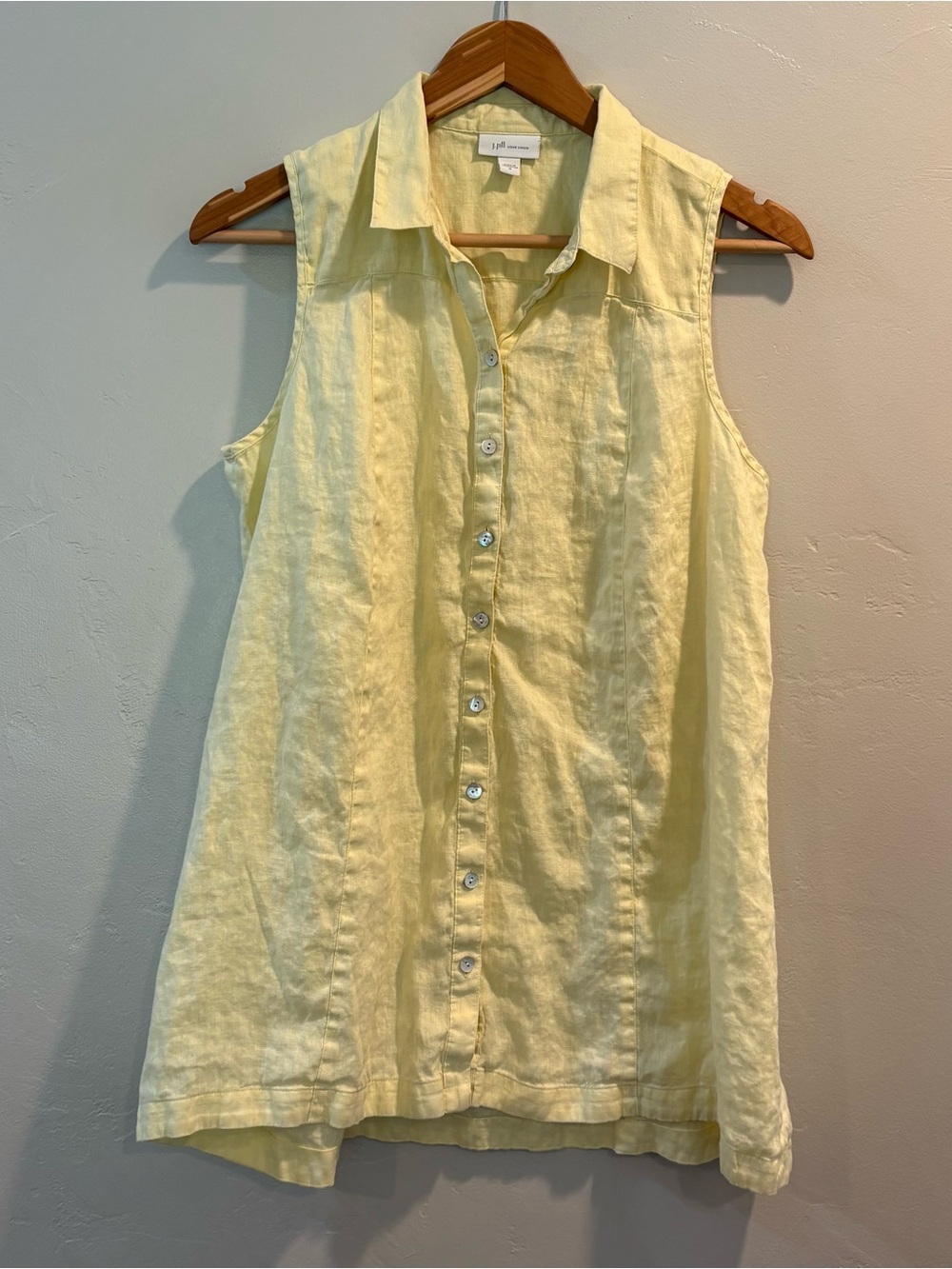 J. Jill Sleeveless Button-Front Linen Tunic in Pale Yellow